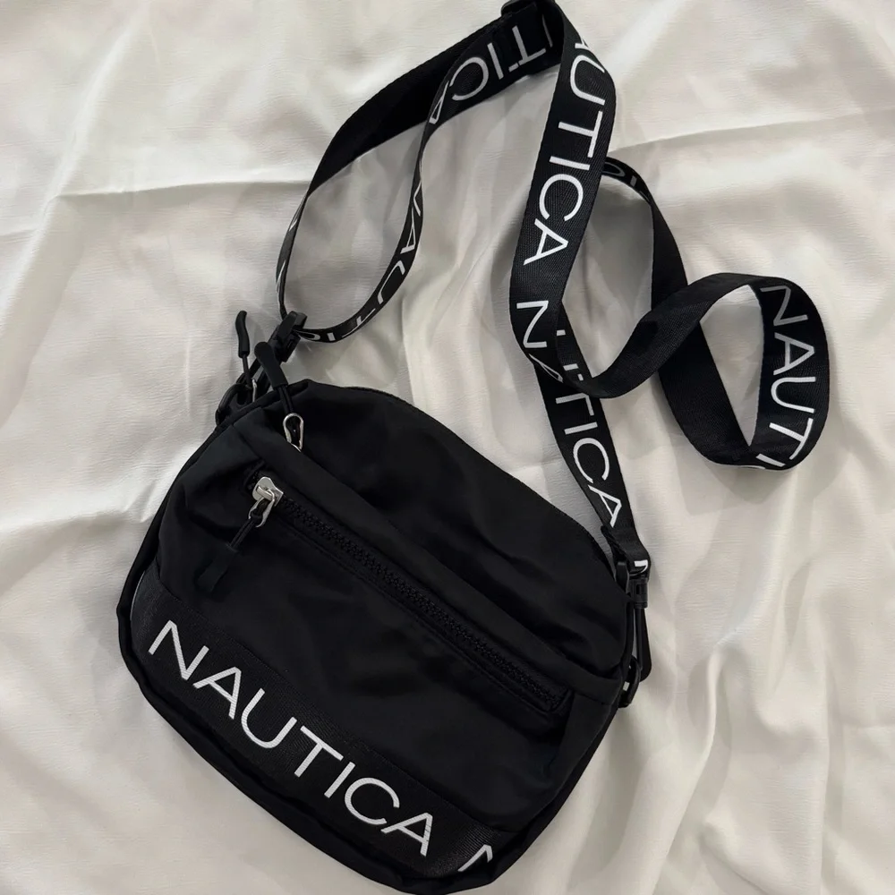 Nautica Bean Crossbody/Belt Bag, Black Nylon, Adjustable Belt Strap - Picture 2 of 6